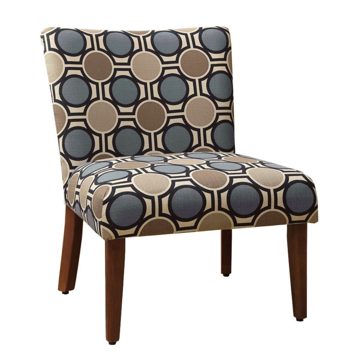 Wooden Parson Chair With Geometric Patterned Fabric Upholstered Seating, Blue And Brown- Saltoro Sherpi