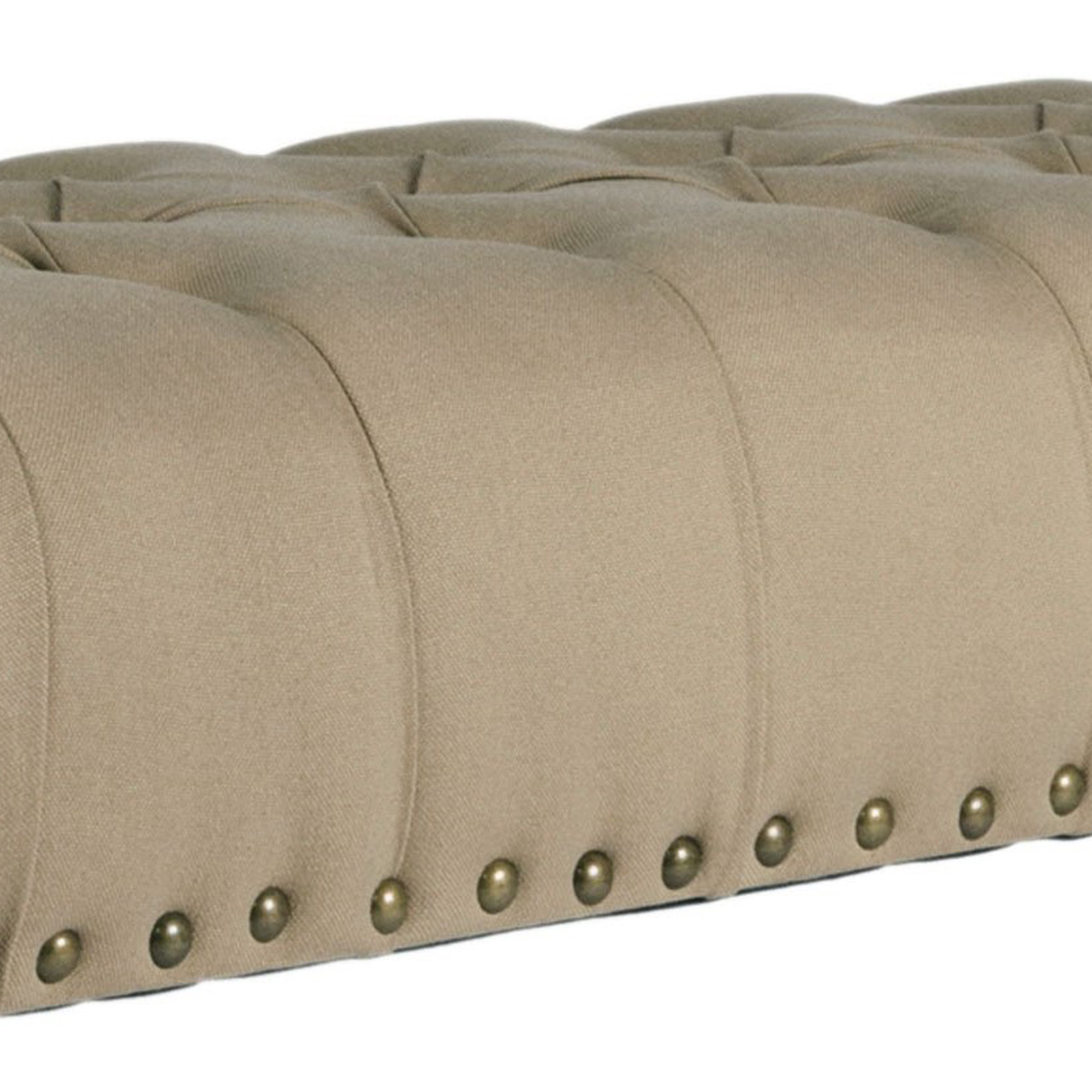 Wooden Bench With Button Tufted Fabric Padded Seat And Nail Head Trim, Beige And Brown- Saltoro Sherpi