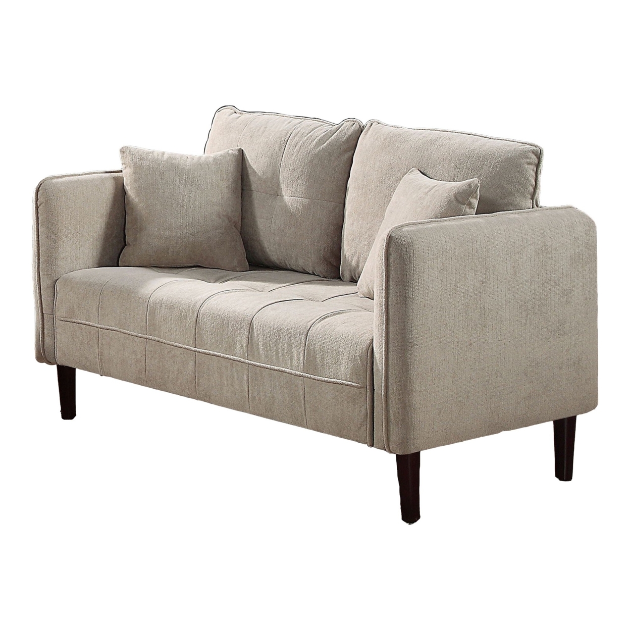 Hak 52 Inch Loveseat, Rounded Curved Arms, Biscuit Tufting, Wood Legs, Taupe - Saltoro Sherpi