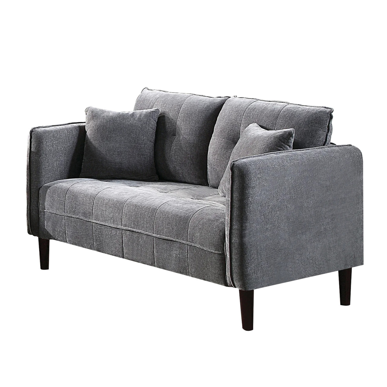 Hak 52 Inch Loveseat, Rounded Curved Arms, Biscuit Tufting, Wood Legs, Gray - Saltoro Sherpi