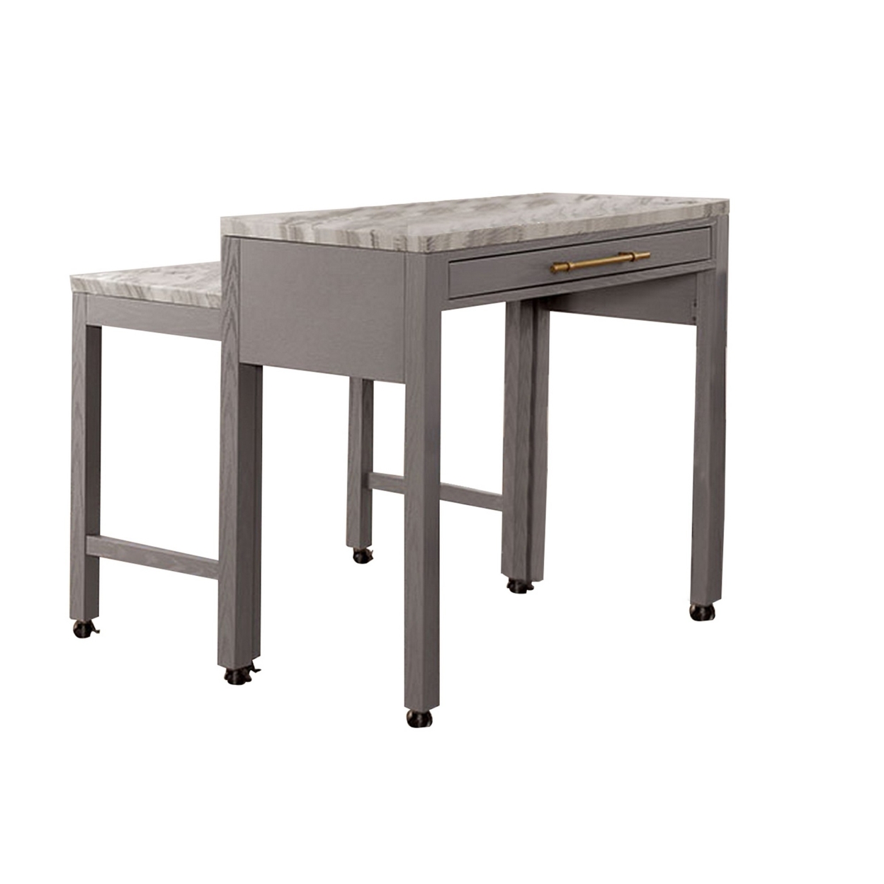 39 Inch Faux Marble Top Table With Felt Lined Storage Drawer, Gray, White - Saltoro Sherpi