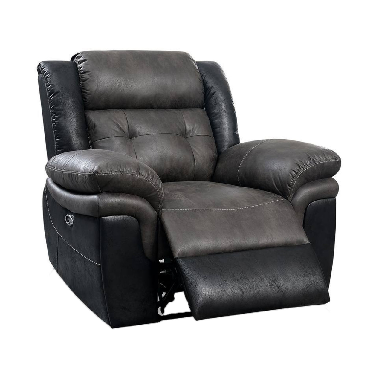 Sof 45 Inch Power Reclining Chair, USB Charger, Pull Tab Footrest, Gray - Saltoro Sherpi