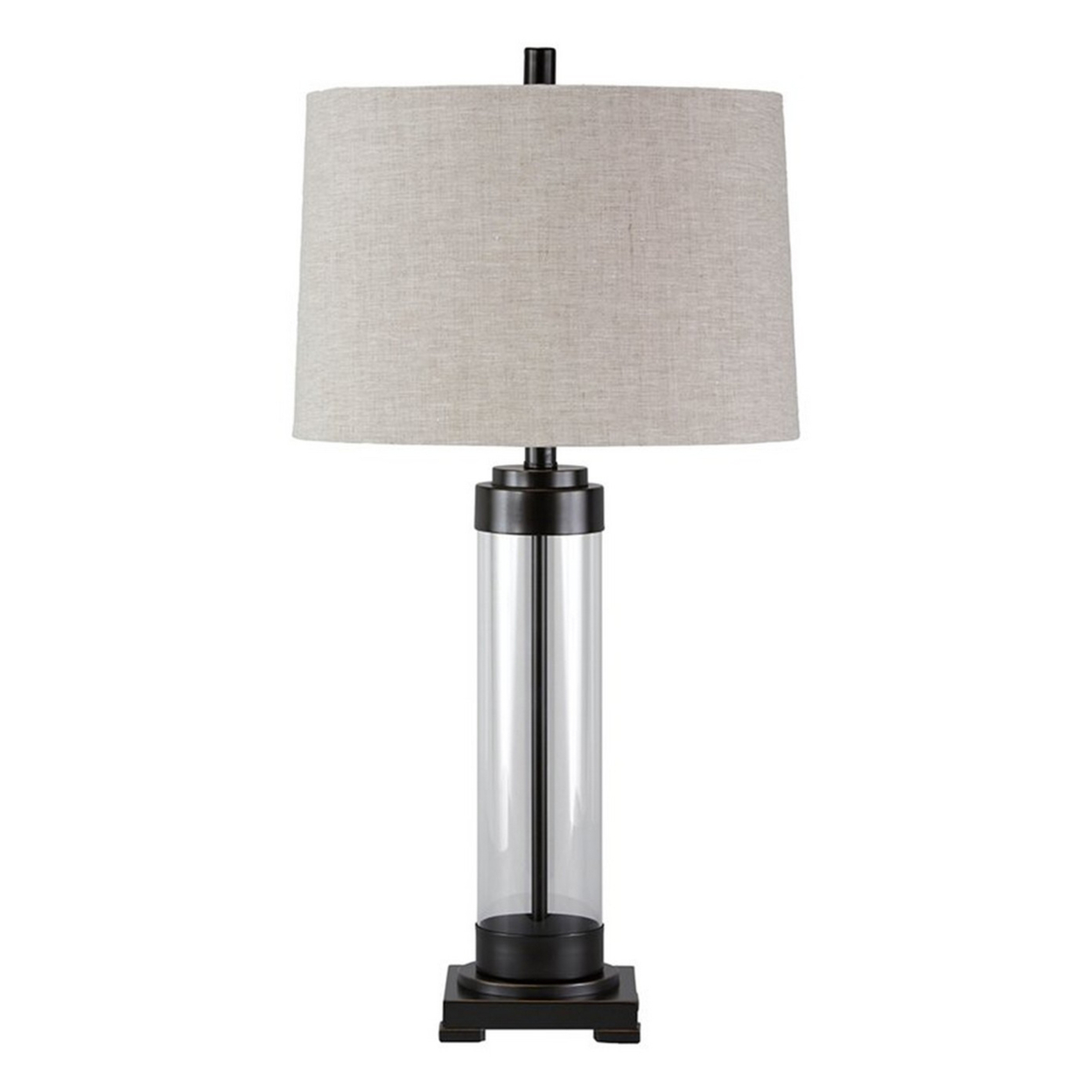 Glass And Metal Frame Table Lamp With Fabric Shade, Gray And Black- Saltoro Sherpi