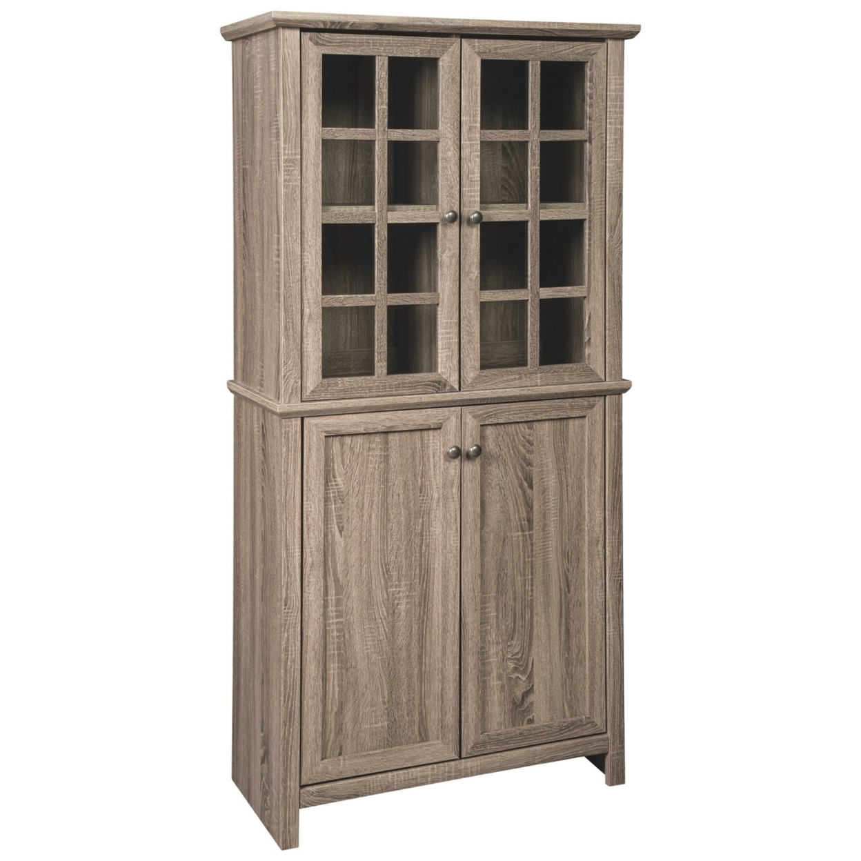 71 Inches 2 Glass Insert And 2 Closed Door Wooden Accent Cabinet, Brown- Saltoro Sherpi