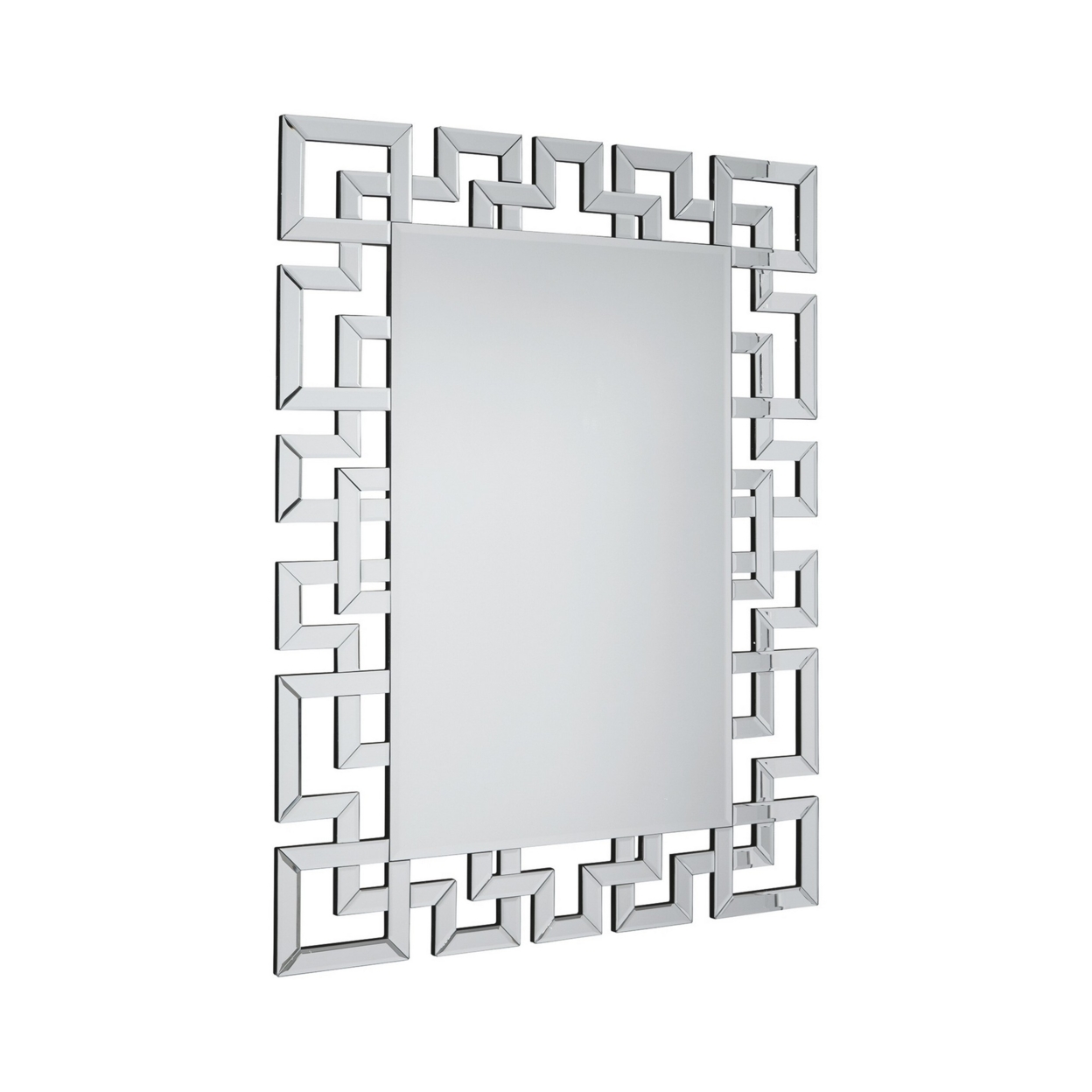 47 Inches Greek Key Design Accent Mirror, Silver- Saltoro Sherpi