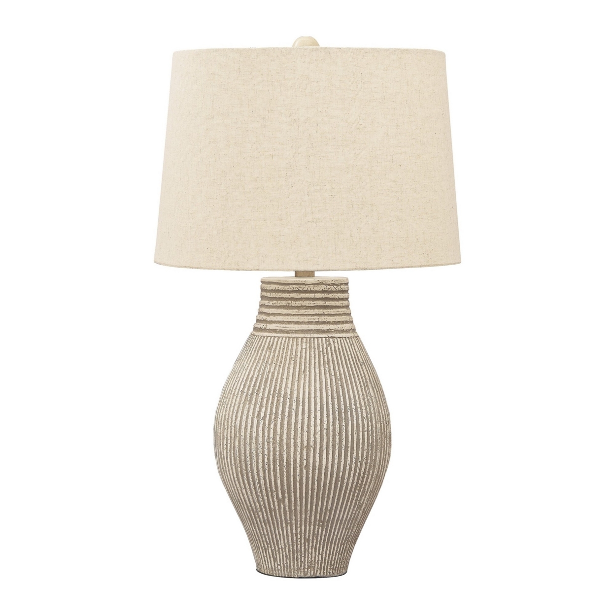 Drum Shade Table Lamp With Paper Composite Base, Beige- Saltoro Sherpi