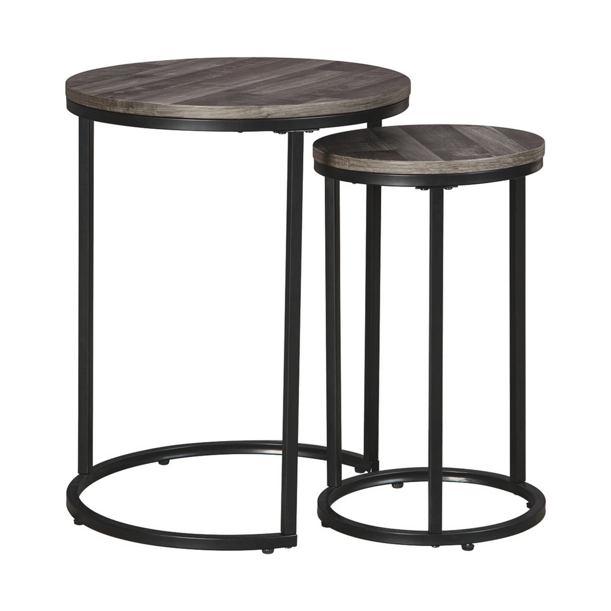 Round Wooden Top Metal Accent Table, Set Of 2, Gray And Black- Saltoro Sherpi