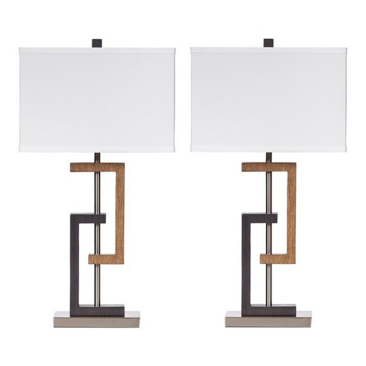 Lattice Base Hardback Table Lamp, Set Of 2, Brown And Silver- Saltoro Sherpi