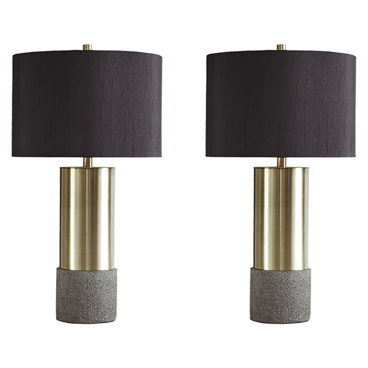 Faux Concrete And Metal Base Table Lamp, Set Of 2, Brass And Gray- Saltoro Sherpi
