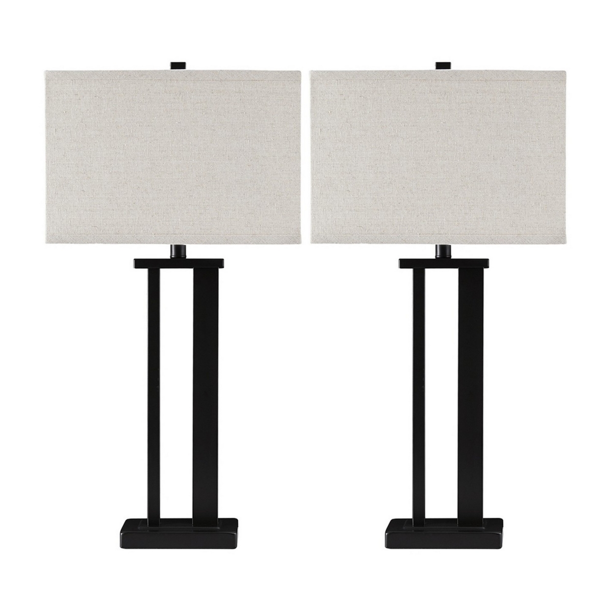 Metal Frame Table Lamp With Hardback Shade, Set Of 2, Off White And Bronze- Saltoro Sherpi