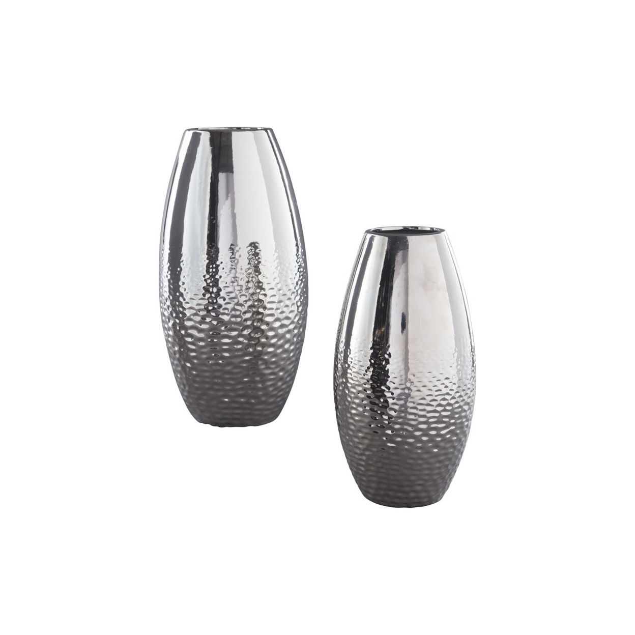 Ceramic Vase With Textured Ripple Design, Set Of 2, Silver- Saltoro Sherpi
