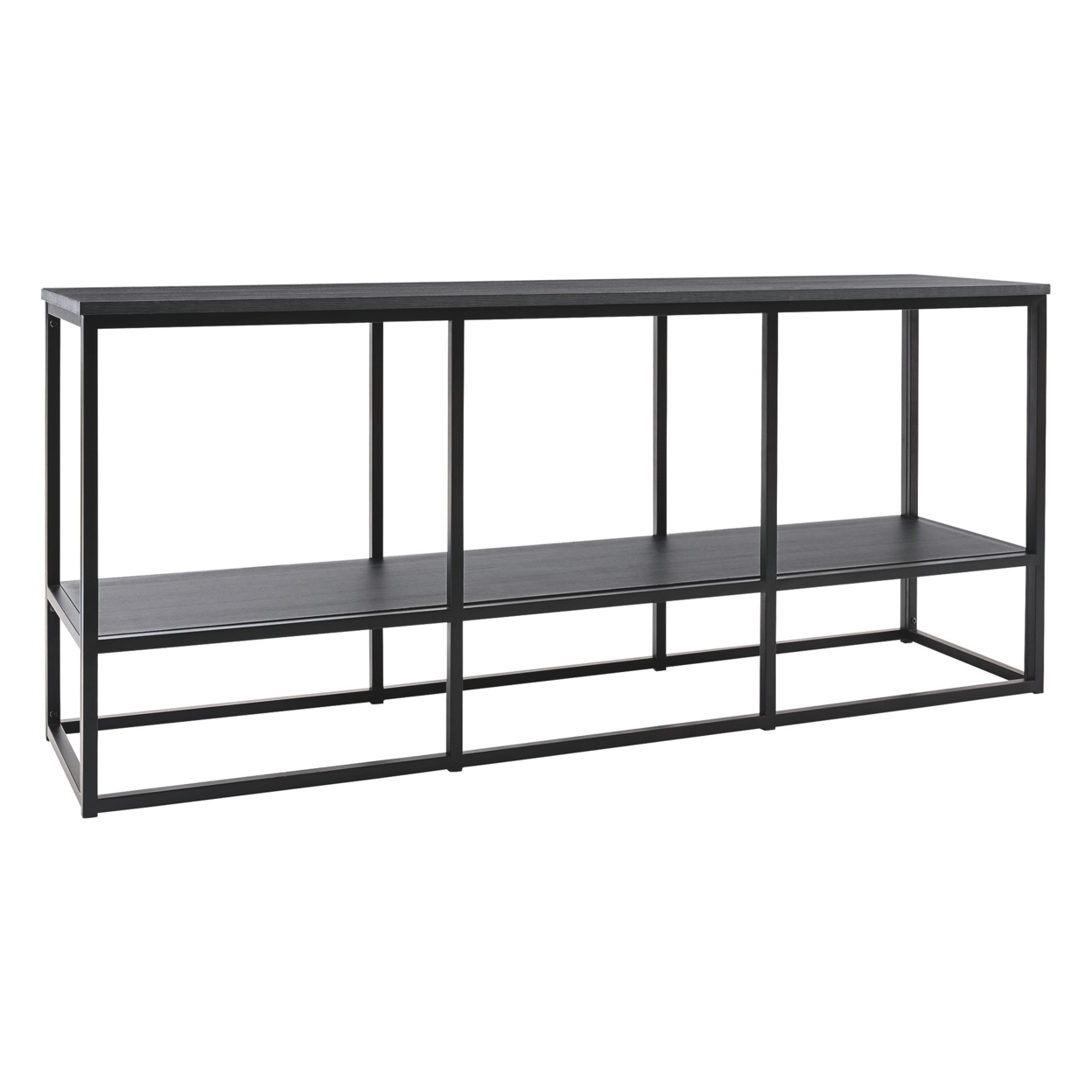 65 Inches Wood And Metal TV Stand With Open Shelf, Black- Saltoro Sherpi