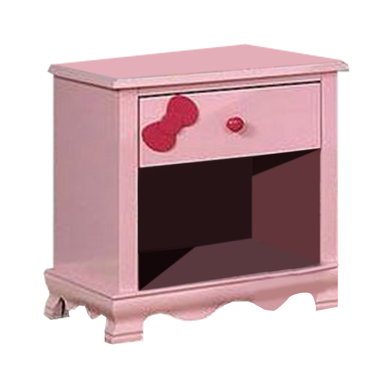 1 Drawer Transitional Wooden Nightstand With Arched Base, Pink- Saltoro Sherpi