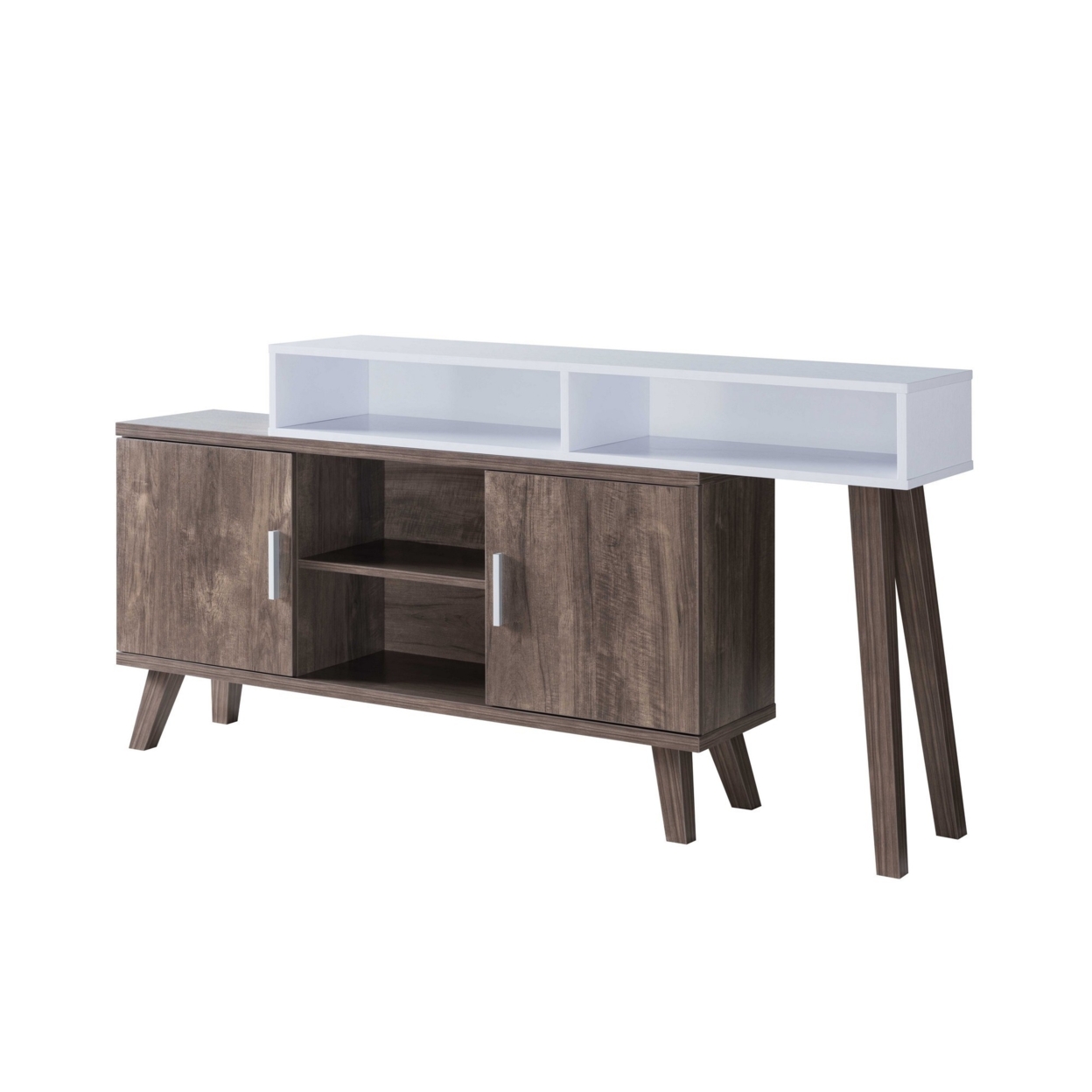 2 Tier Console Table With 4 Compartments And Cabinets, White And Brown- Saltoro Sherpi
