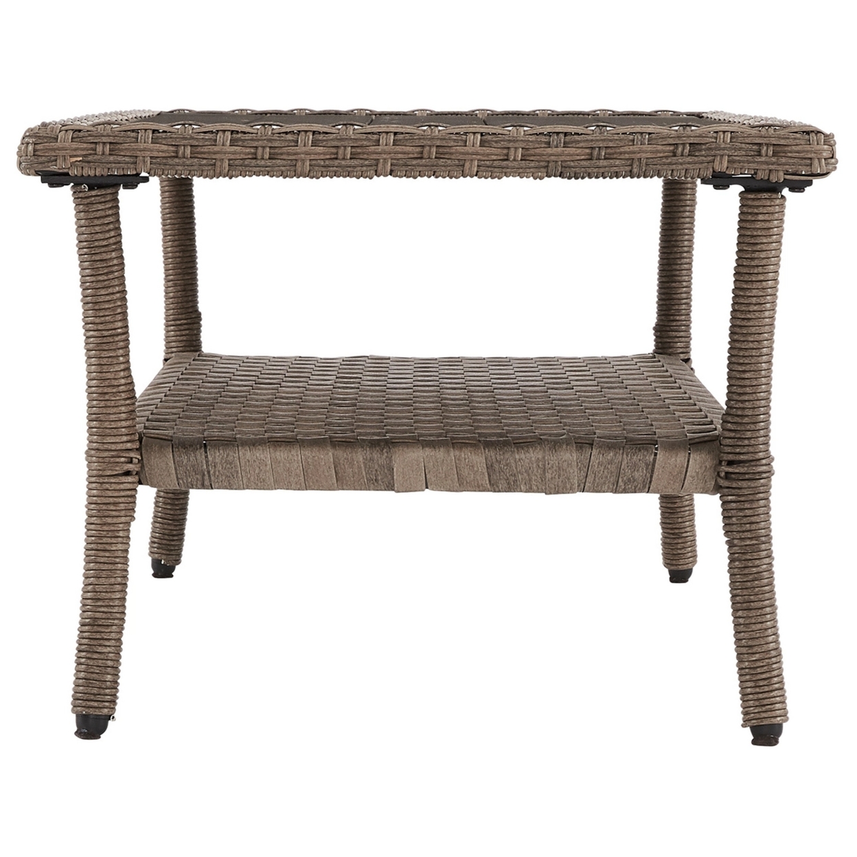 Cocktail Table With Woven Resin Top, Gray- Saltoro Sherpi