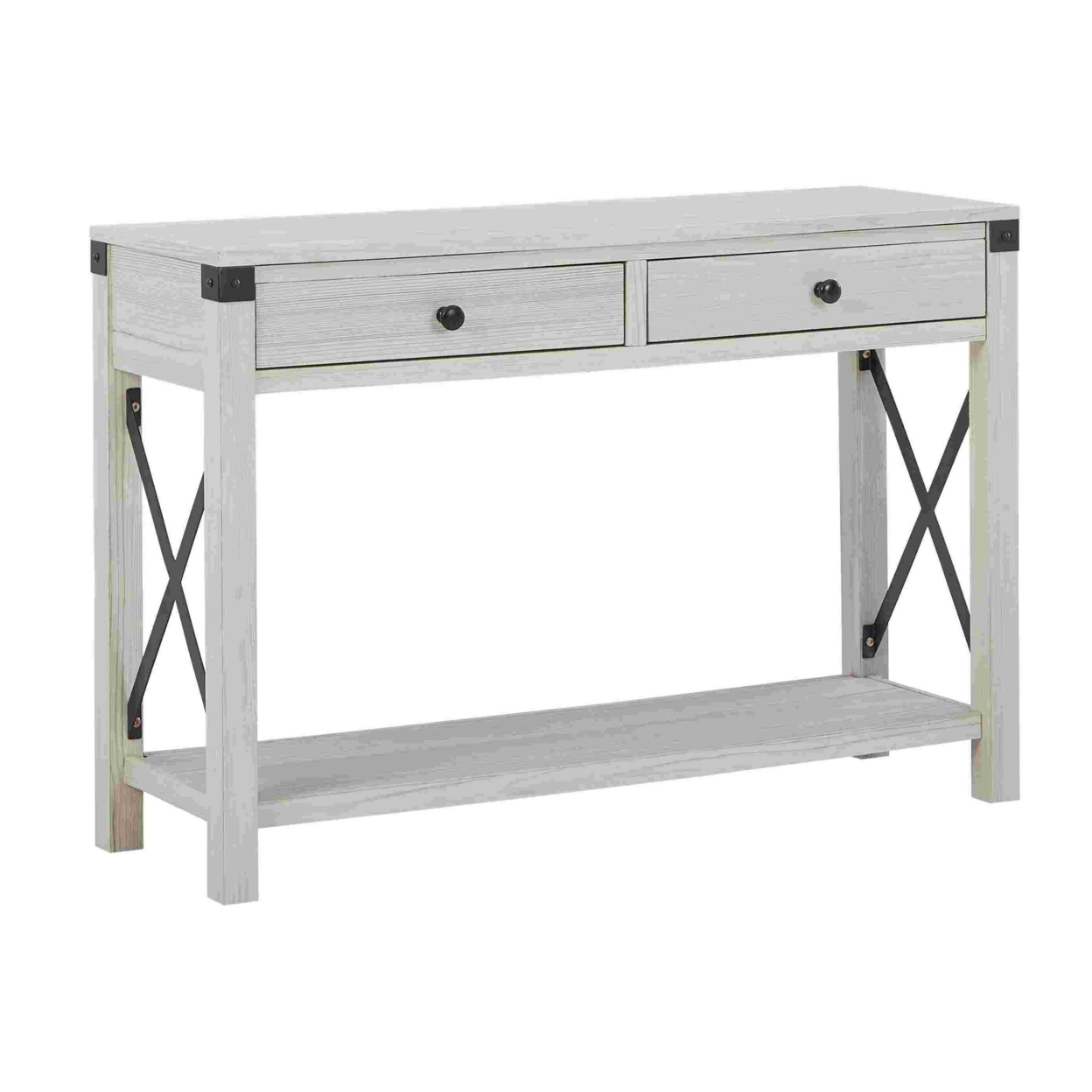 Sofa Table With X Metal Accent And 2 Drawers, White- Saltoro Sherpi
