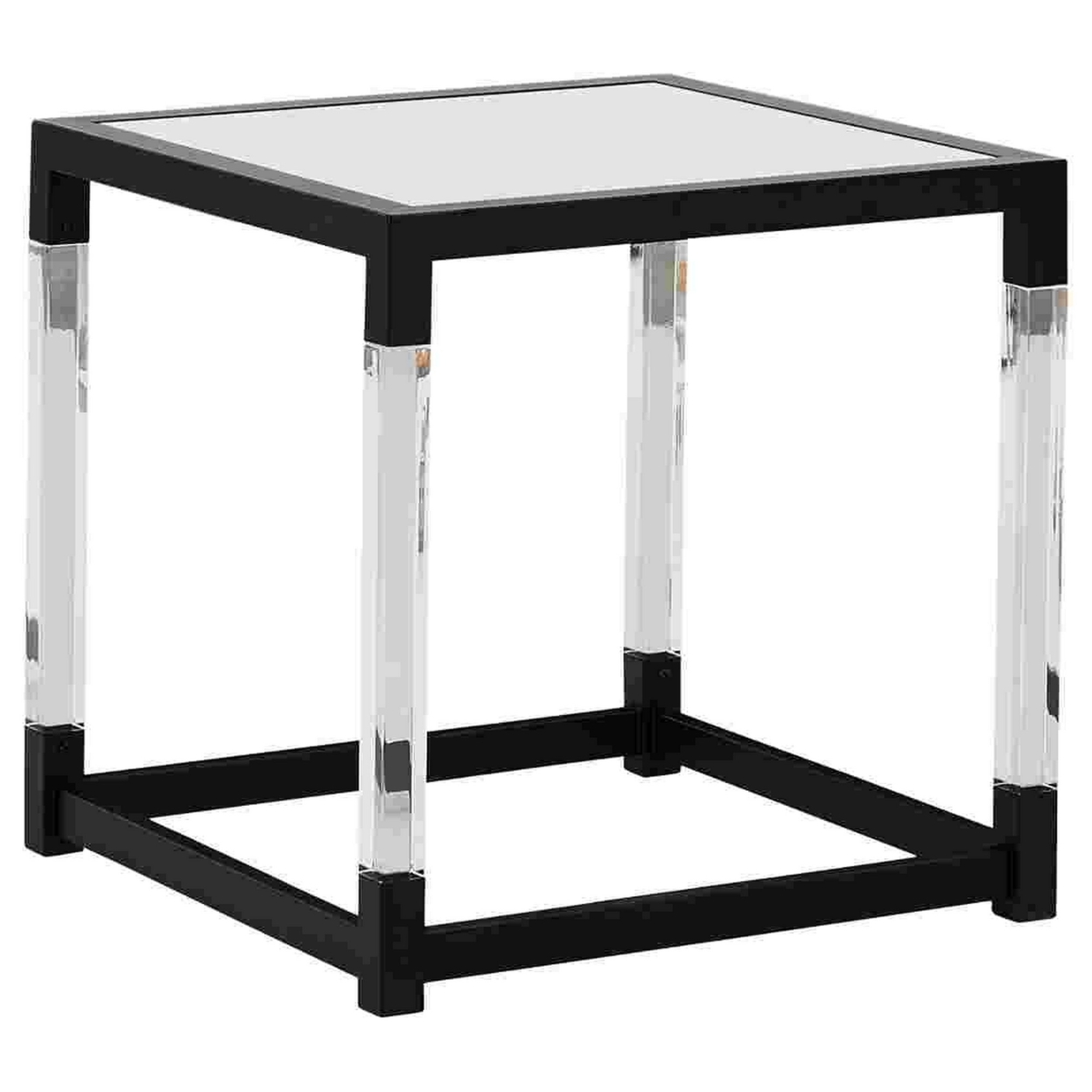 Square End Table With Acrylic Legs And Metal Base, Clear- Saltoro Sherpi