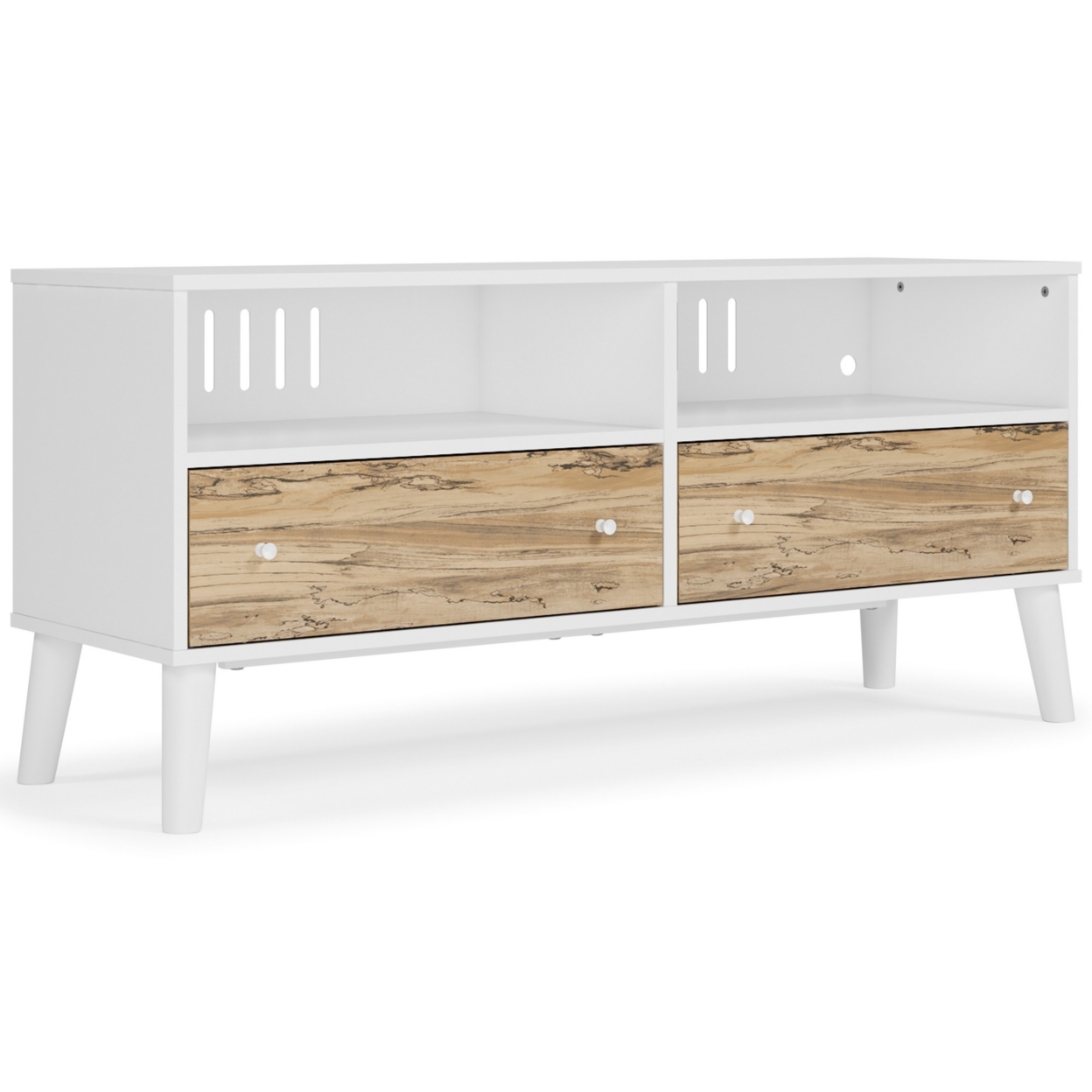 TV Stand With 2 Drawers And 2 Open Compartments, Brown And White- Saltoro Sherpi