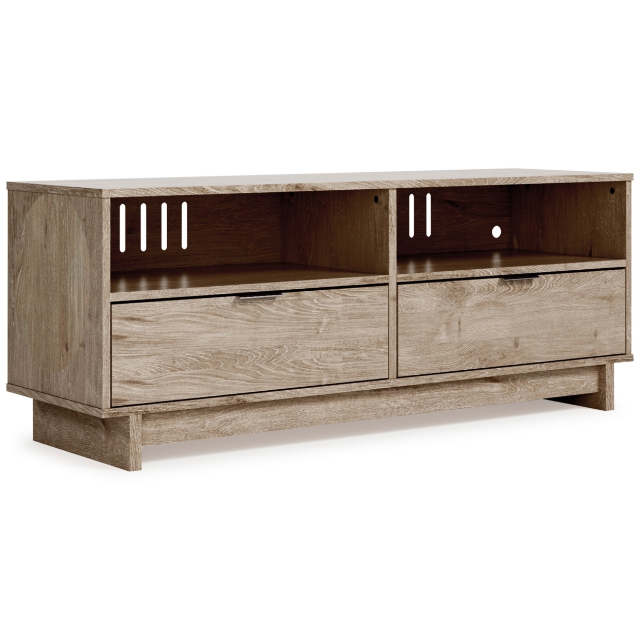 TV Stand With 2 Drawers And Panel Base, Natural Brown- Saltoro Sherpi