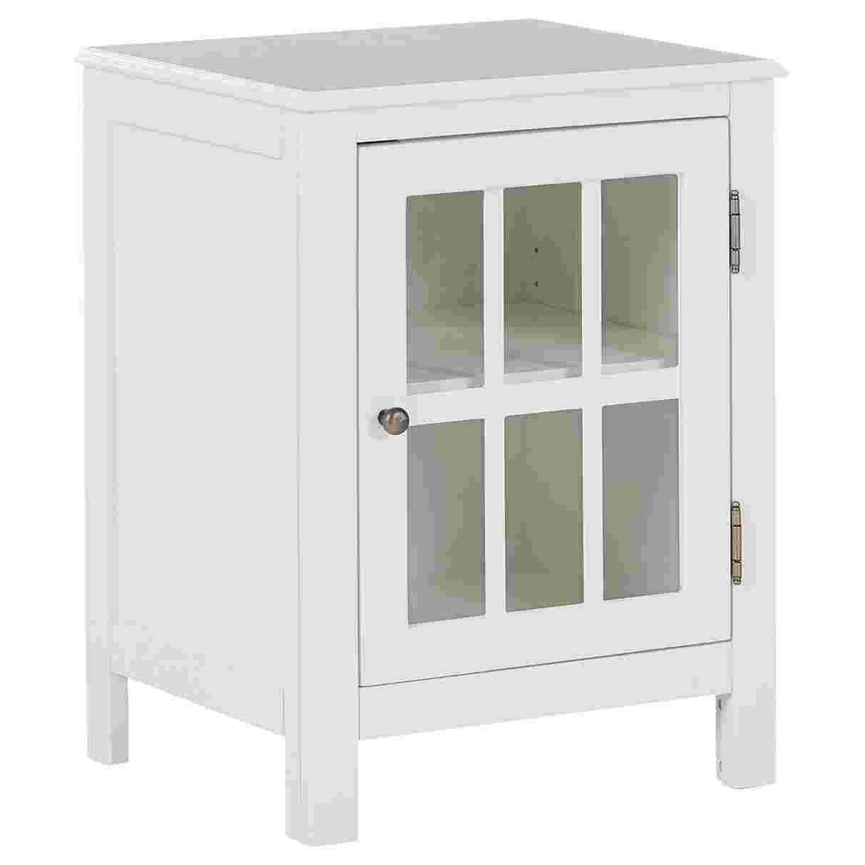 Wooden Accent Cabinet With Lattice Door Front, White- Saltoro Sherpi