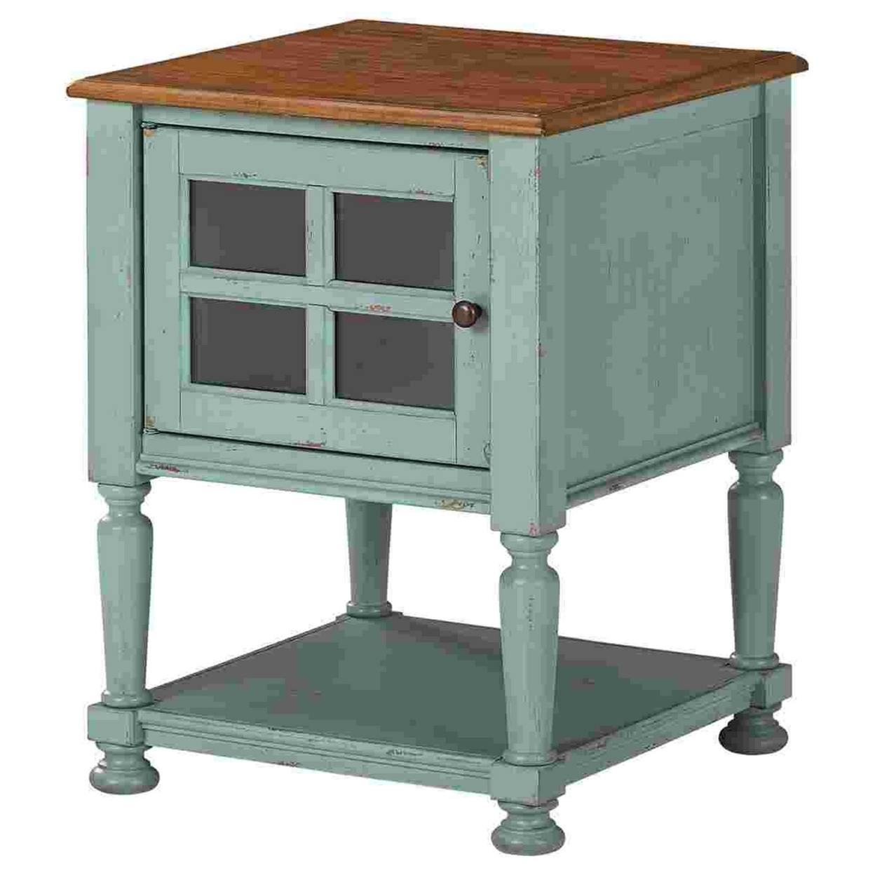 Wooden Accent Cabinet With Lattice Door Front, Teal Blue And Brown- Saltoro Sherpi