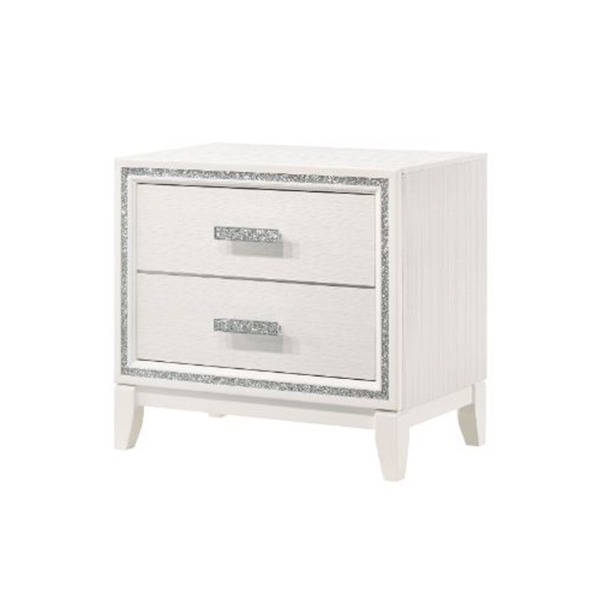 Nightstand With 2 Drawers And Shimmer Accent Trim, White- Saltoro Sherpi