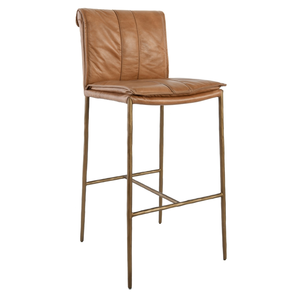 Iva 31 Inch Bar Stool Chair, Padded, Rolled Back, Tan Top Grain Leather- Saltoro Sherpi