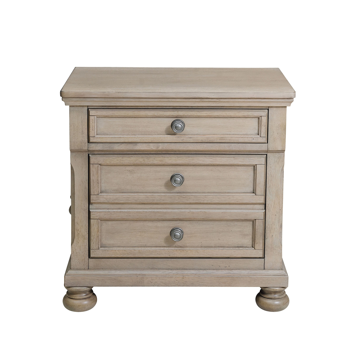Two Drawers Wooden Nightstand With Hidden Drawer And Pull Out Metal Knob, Gray- Saltoro Sherpi
