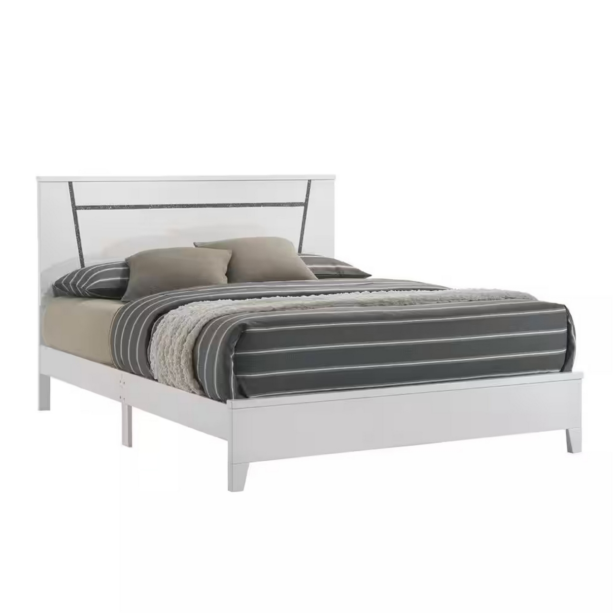 Lif High Gloss California King Bed, Glitter Filled Panel, Solid Wood, White - Saltoro Sherpi