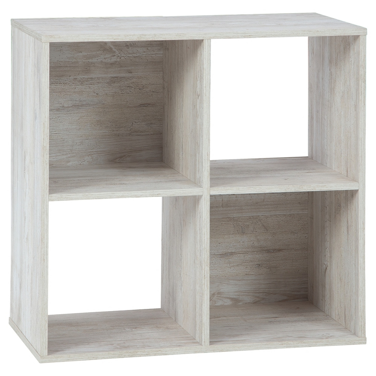4 Cube Wooden Organizer With Grain Details, Washed White- Saltoro Sherpi