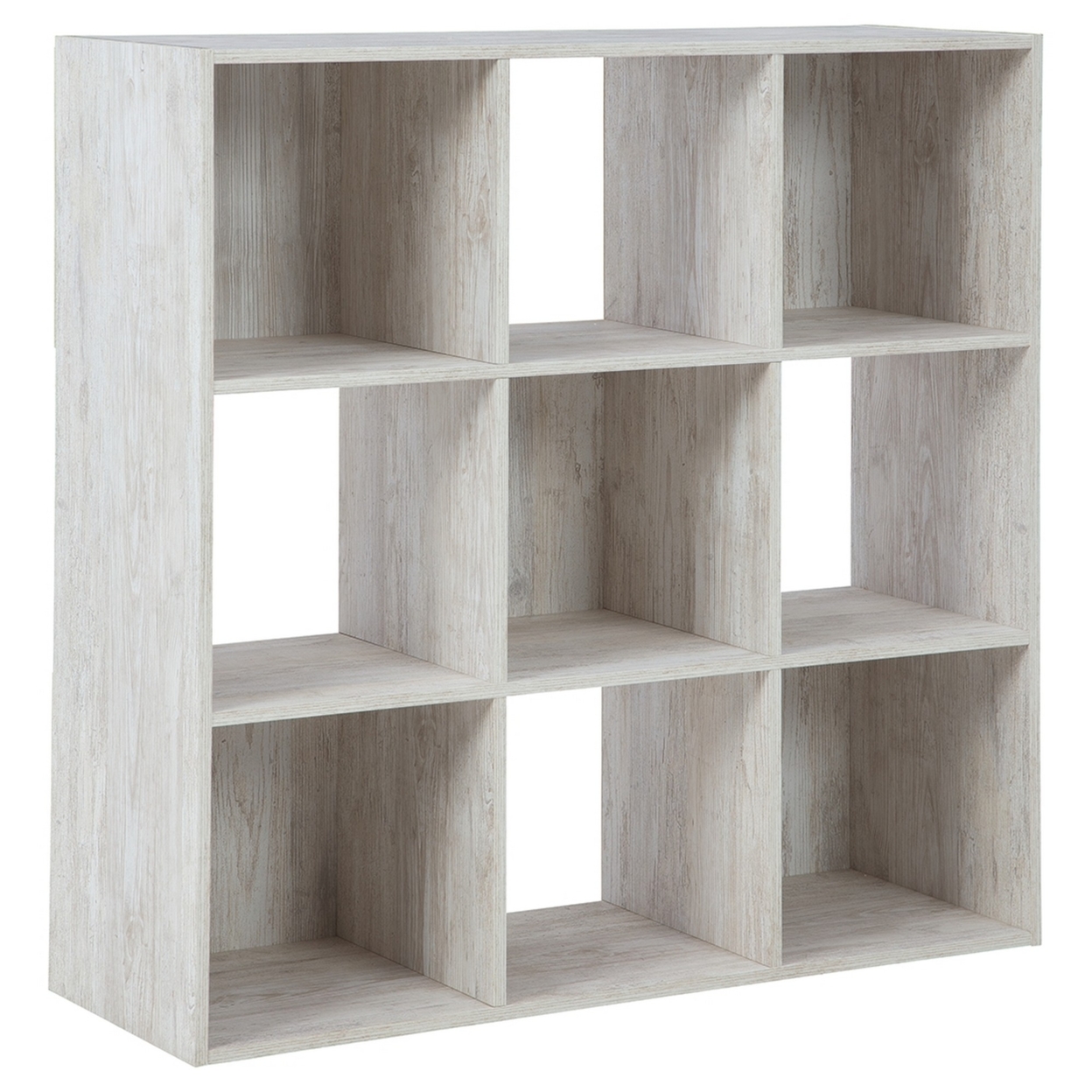 9 Cube Wooden Organizer With Grain Details, Washed White- Saltoro Sherpi