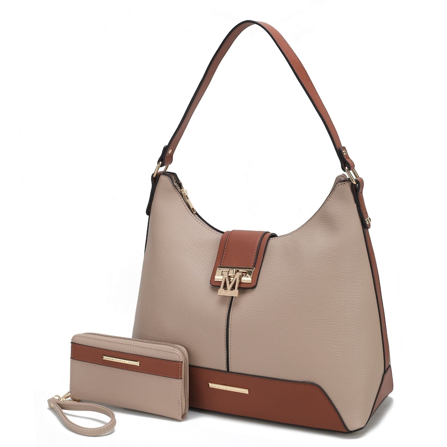 MKF Collection Graciela Hobo Vegan Leather Color Block Handbag By Mia K - Cognac-brown