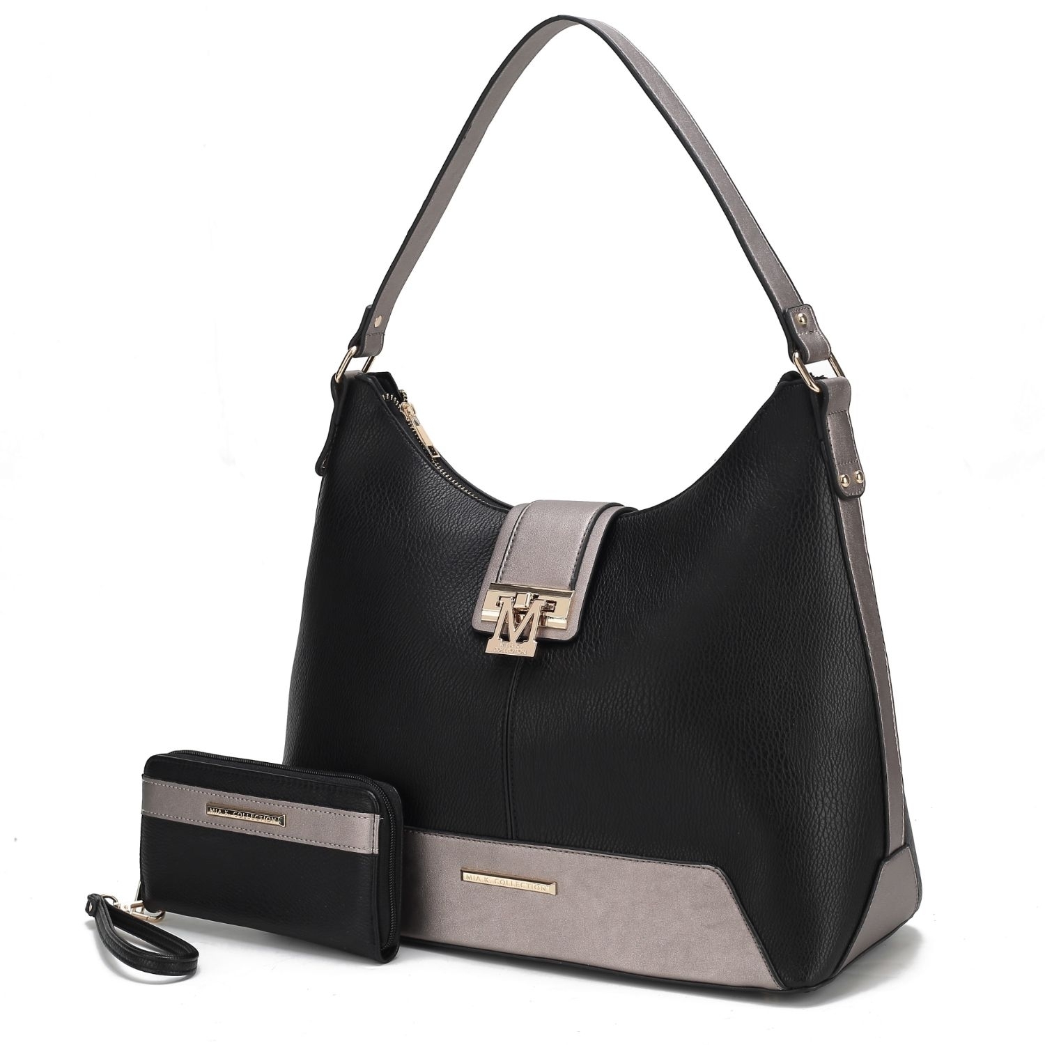 MKF Collection Graciela Hobo Vegan Leather Color Block Handbag By Mia K - Black-pewter