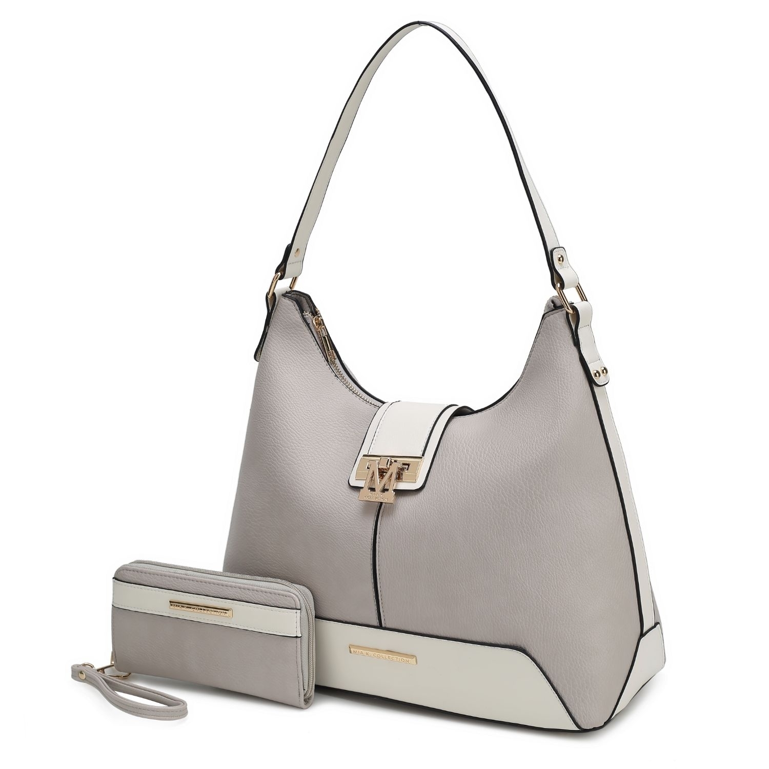 MKF Collection Graciela Hobo Vegan Leather Color Block Handbag By Mia K - Light Grey-white