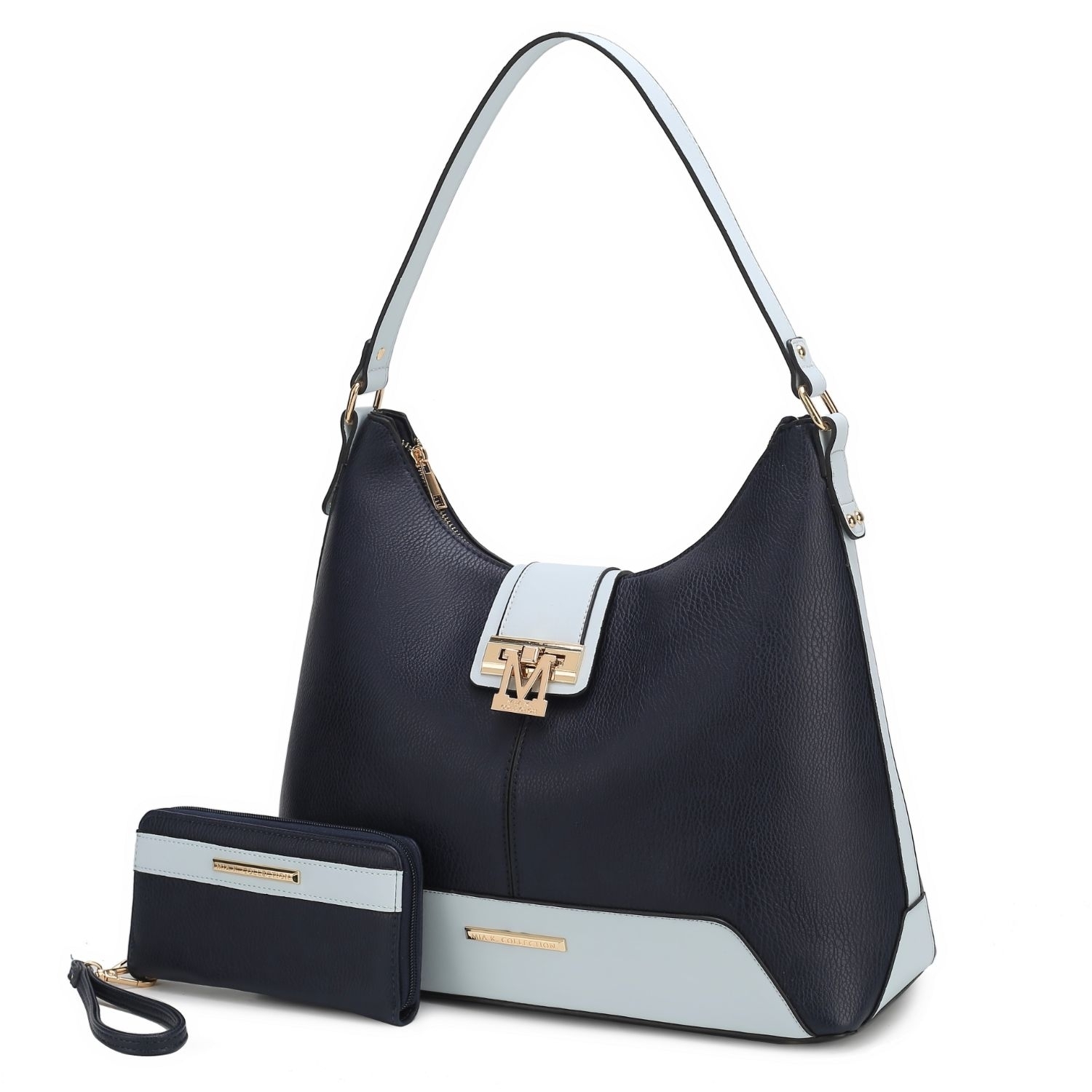 MKF Collection Graciela Hobo Vegan Leather Color Block Handbag By Mia K - Navy-light Blue