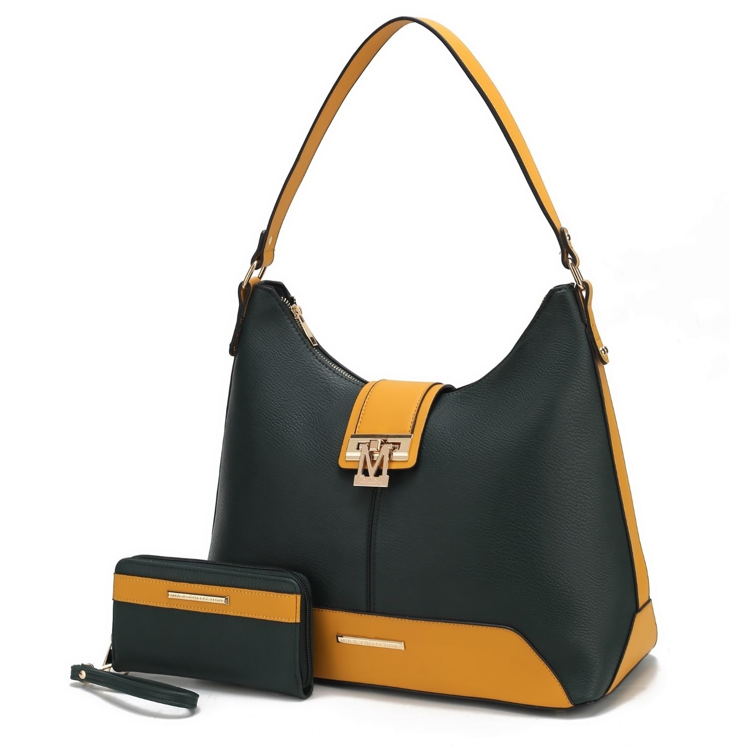 MKF Collection Graciela Hobo Vegan Leather Color Block Handbag By Mia K - Olive-mustard