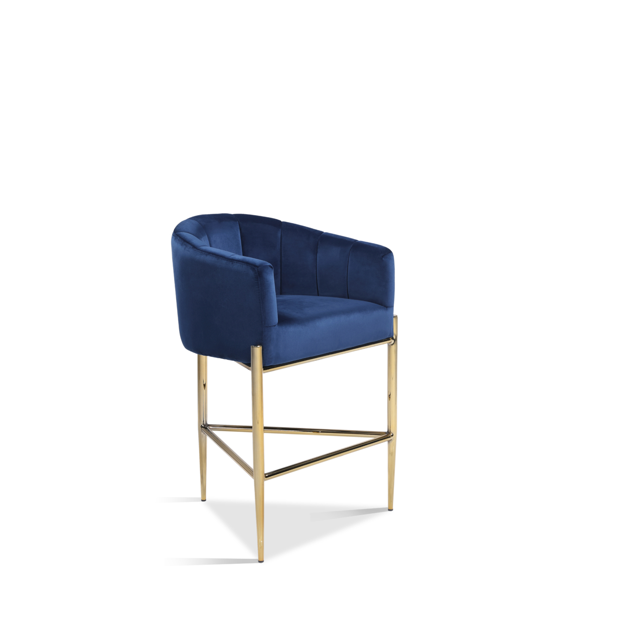 Iconic Home Ardee Counter Stool Chair Velvet Upholstered Shelter Arm Shell Design 3 Legged Gold Tone Solid Metal Base - Green