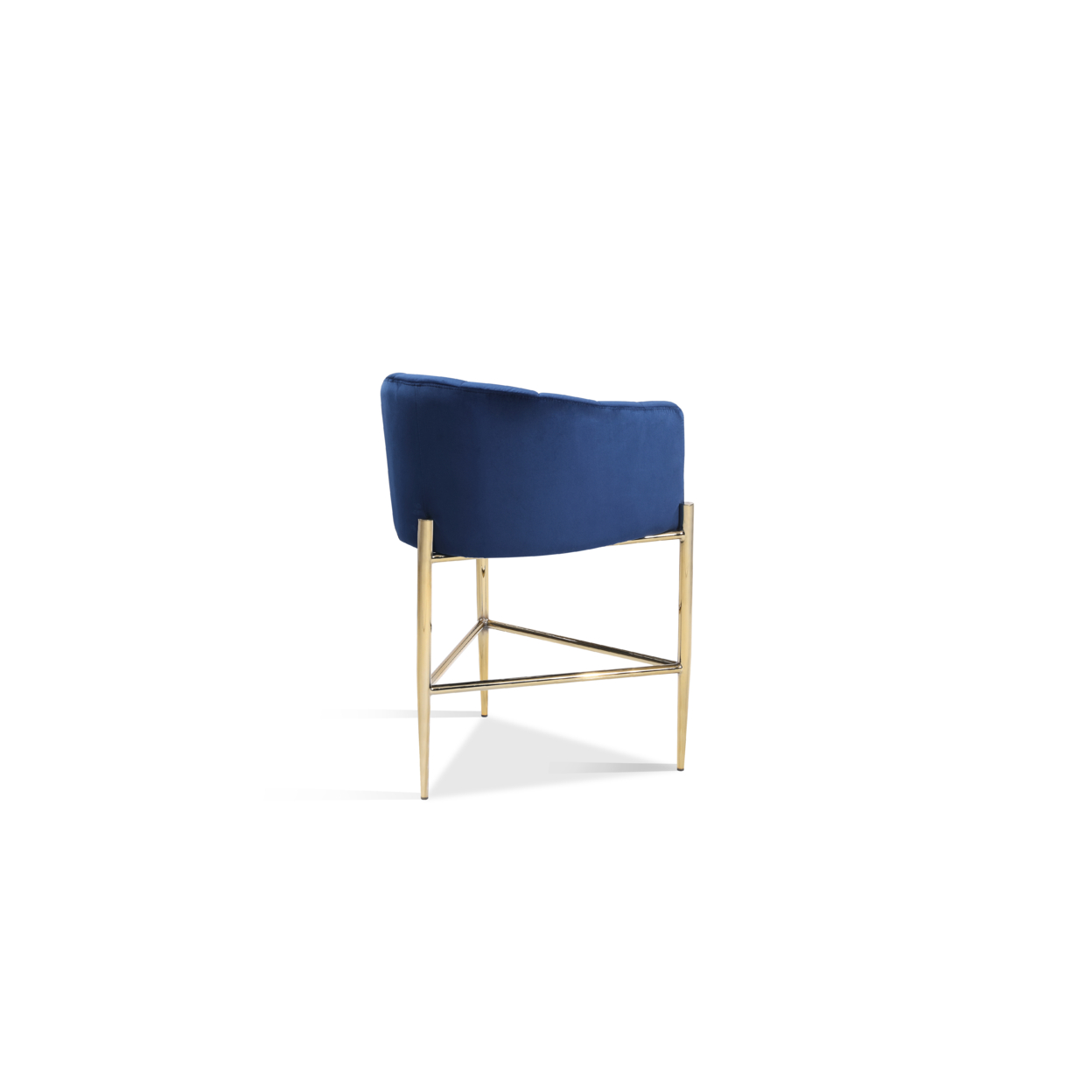 Iconic Home Ardee Counter Stool Chair Velvet Upholstered Shelter Arm Shell Design 3 Legged Gold Tone Solid Metal Base - Navy
