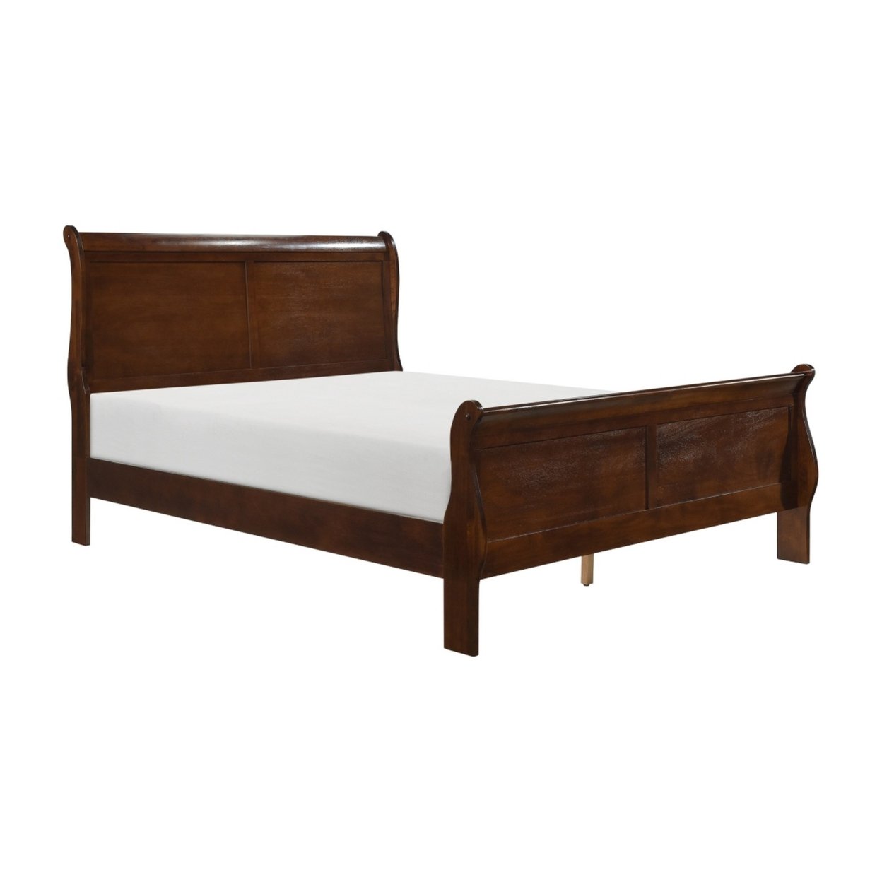 Gage Traditional Queen Sleigh Bed, Wood Frame, Rich Brown Cherry Finish- Saltoro Sherpi