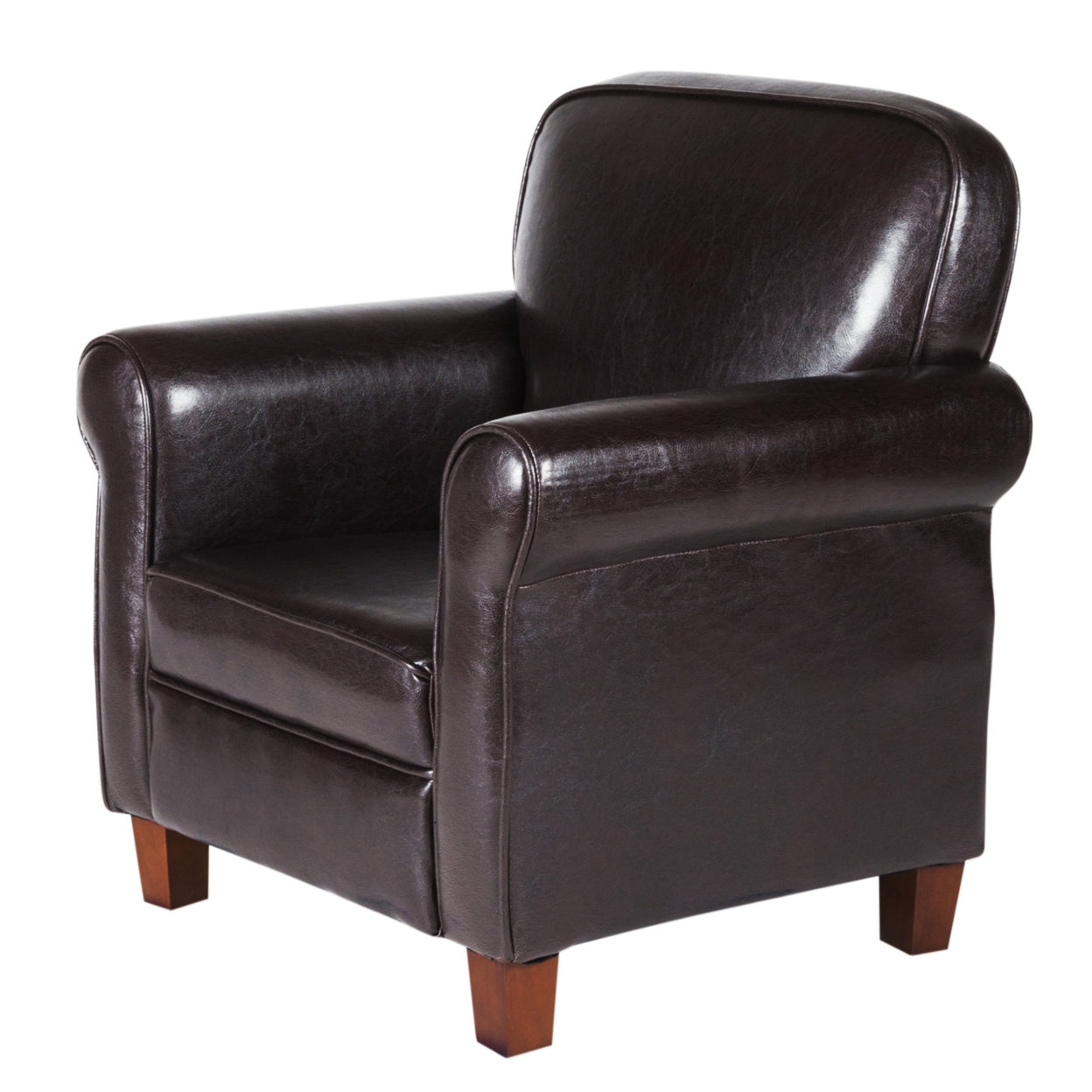 Faux Leather Upholstered Wooden Kids Accent Chair With Rolled Arms, Brown- Saltoro Sherpi
