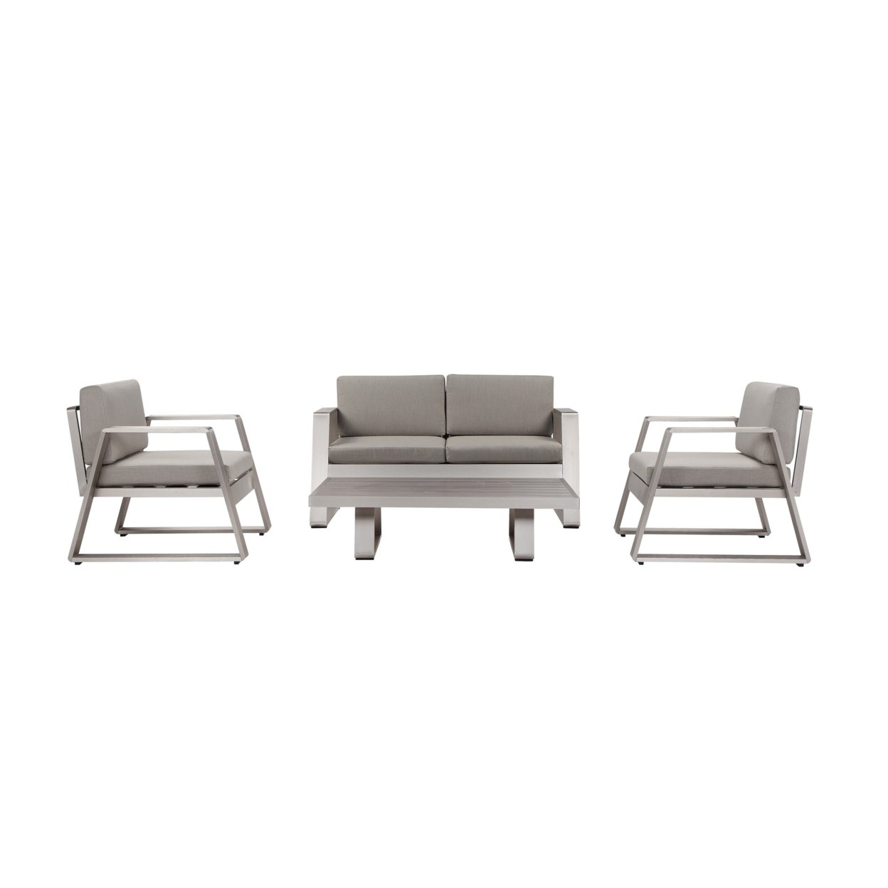 4 Piece Patio Sofa Set With Sled Base And Floor Protector, Gray And Silver- Saltoro Sherpi