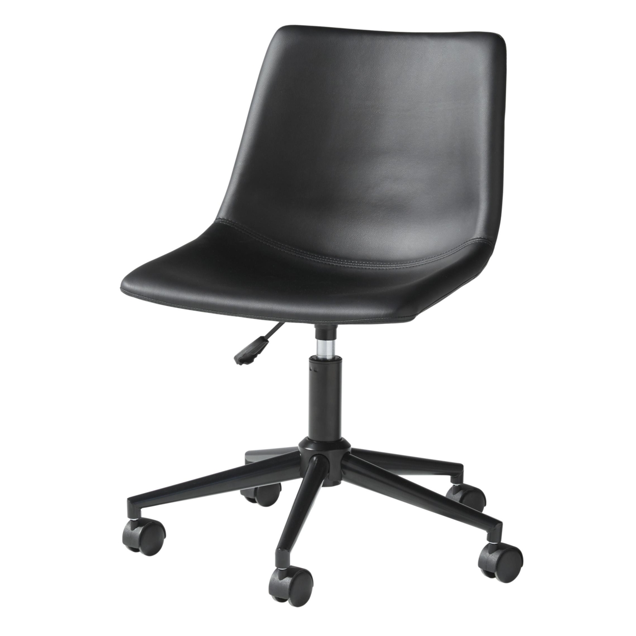 Faux Leather Upholstered Metal Base Swivel Chair, Black- Saltoro Sherpi