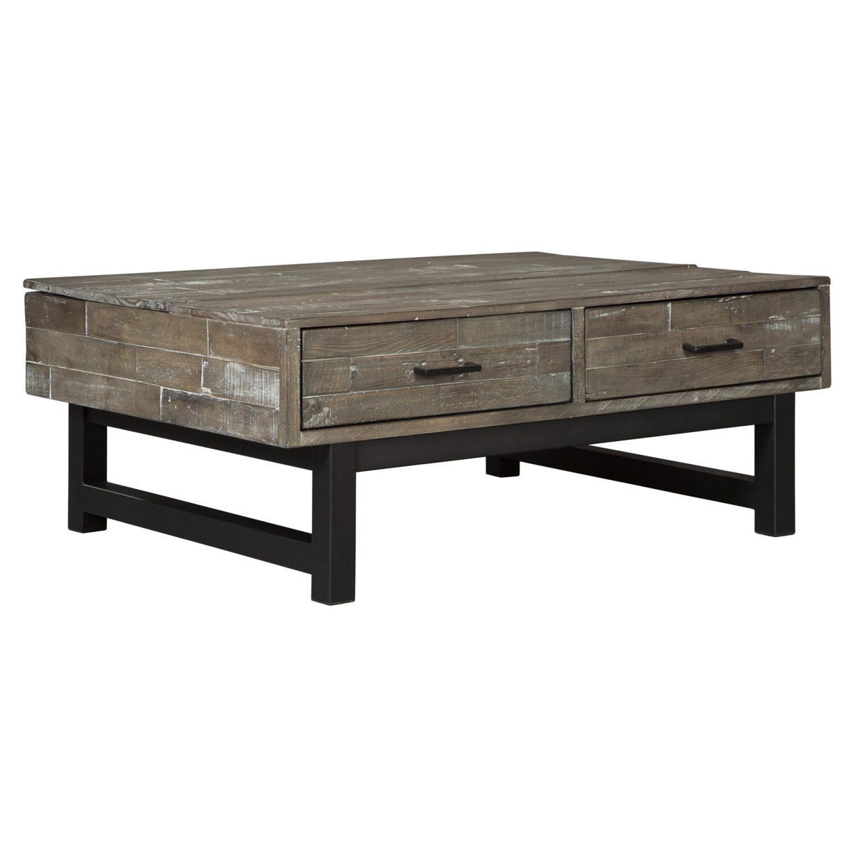 2 Drawer Wooden Lift Top Cocktail Table With Block Legs, Brown And Black- Saltoro Sherpi