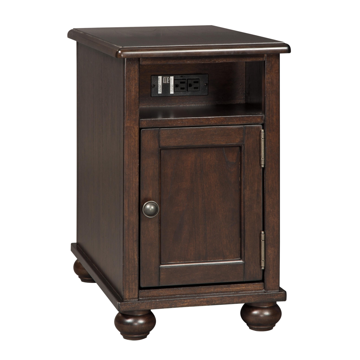 Chair Side End Table With Open Compartment And Power Strip, Brown- Saltoro Sherpi