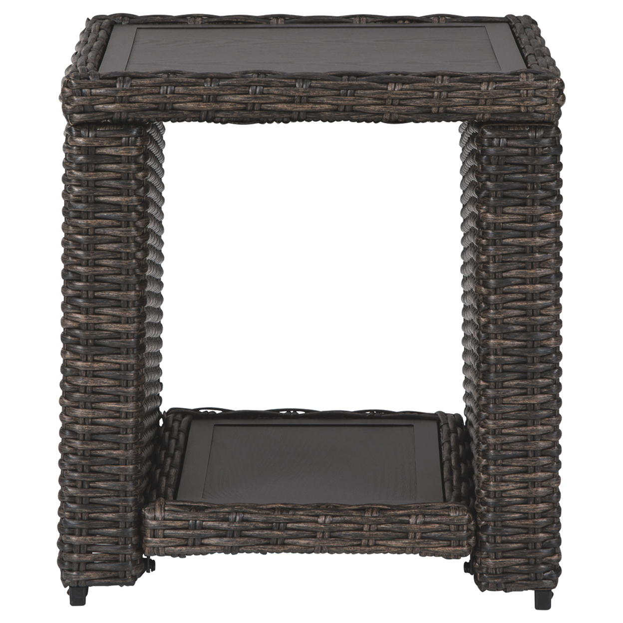 Handwoven Wicker End Table With Open Shelf, Brown And Black- Saltoro Sherpi