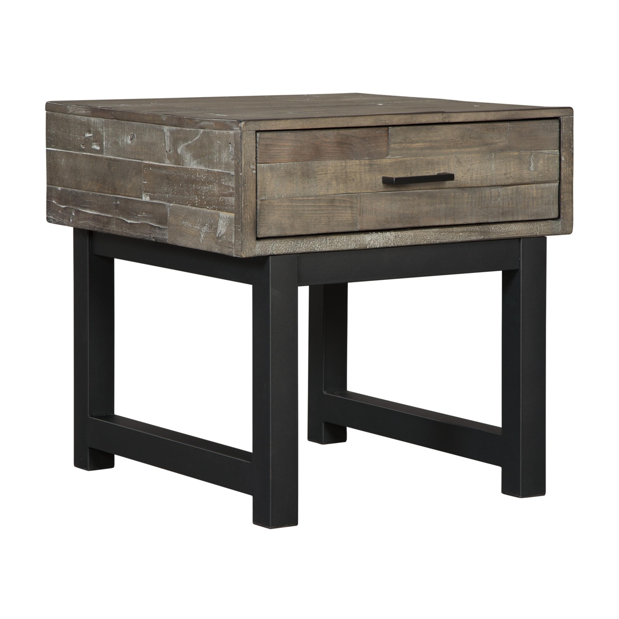 Square Butcher Block Wooden End Table With 1 Drawer, Brown And Black- Saltoro Sherpi