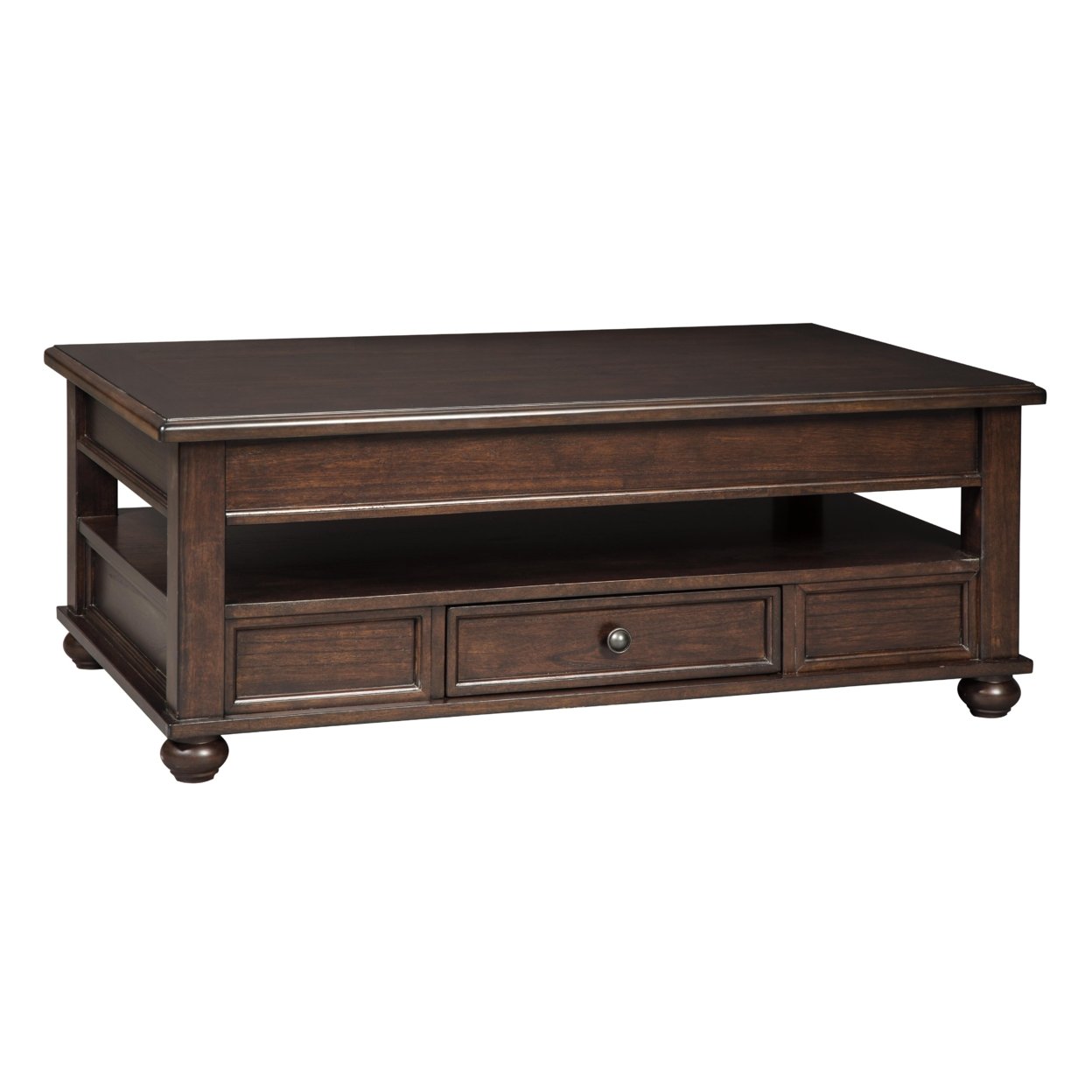 Wooden Lift Top Cocktail Table With 1 Drawer And Open Compartment, Brown- Saltoro Sherpi