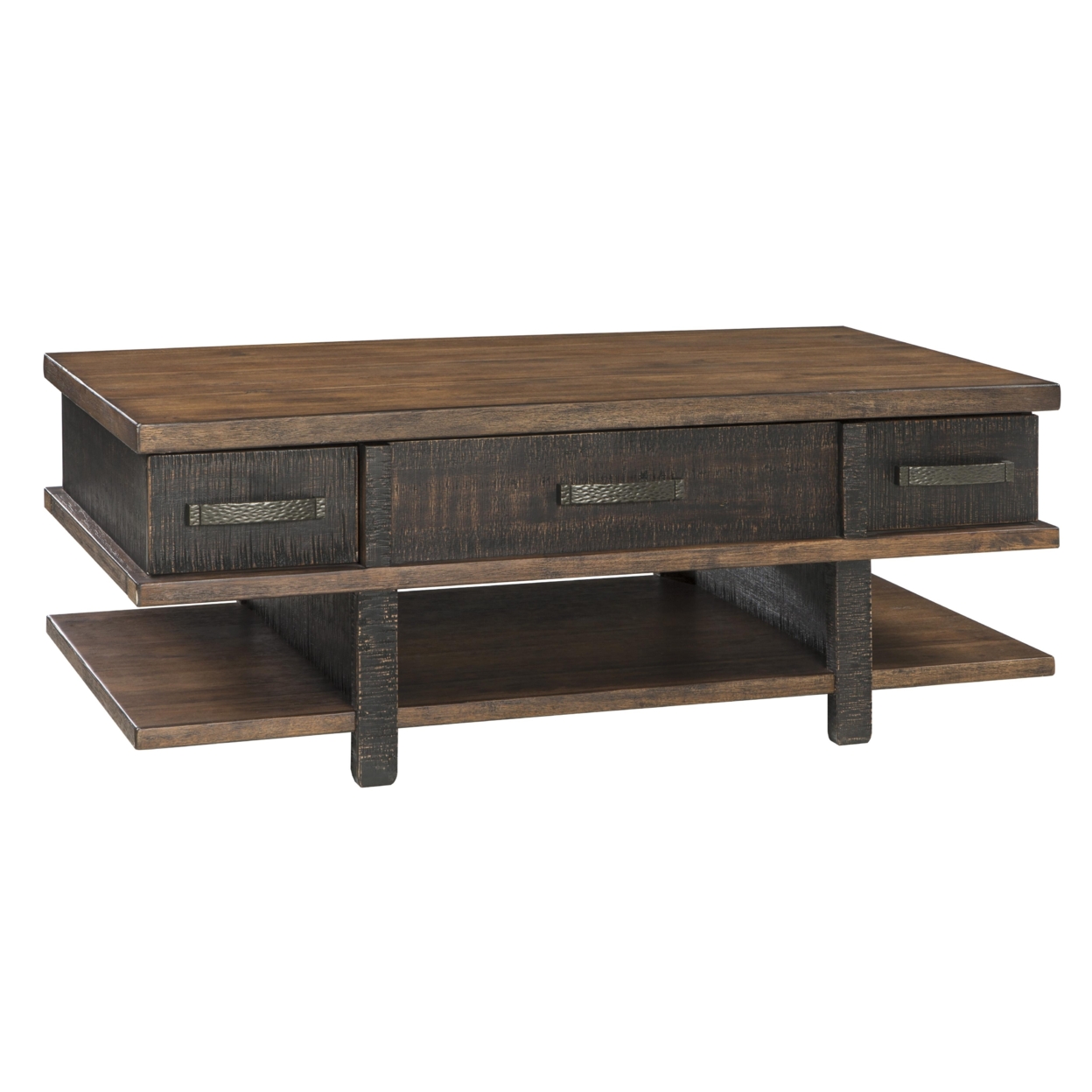 Wooden Lift Top Cocktail Table With 2 Drawers And 3 Open Shelves, Brown- Saltoro Sherpi