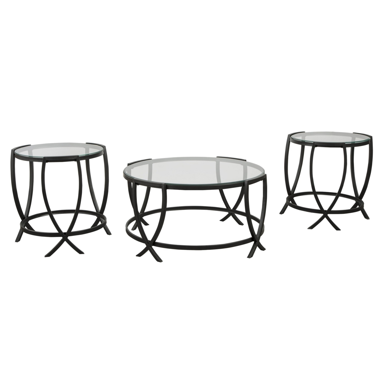 Contemporary Round Table Set With Glass Top And Geometric Metal Body, Black- Saltoro Sherpi