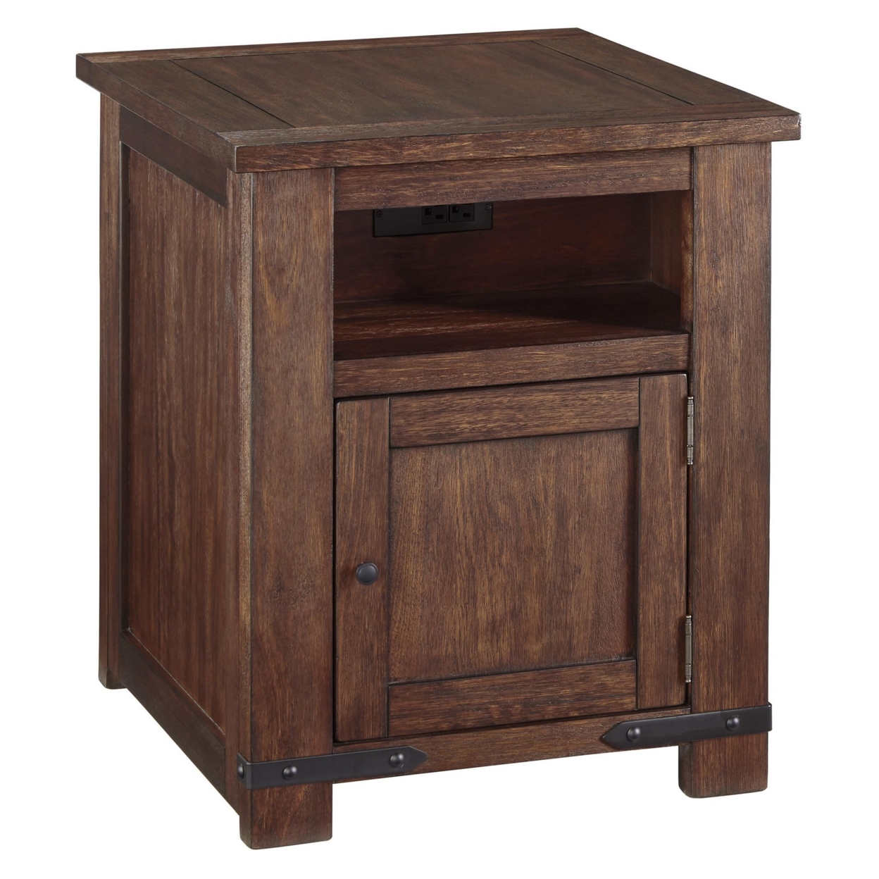 1 Door Wooden End Table With 1 Cubby And Power Hub, Brown- Saltoro Sherpi